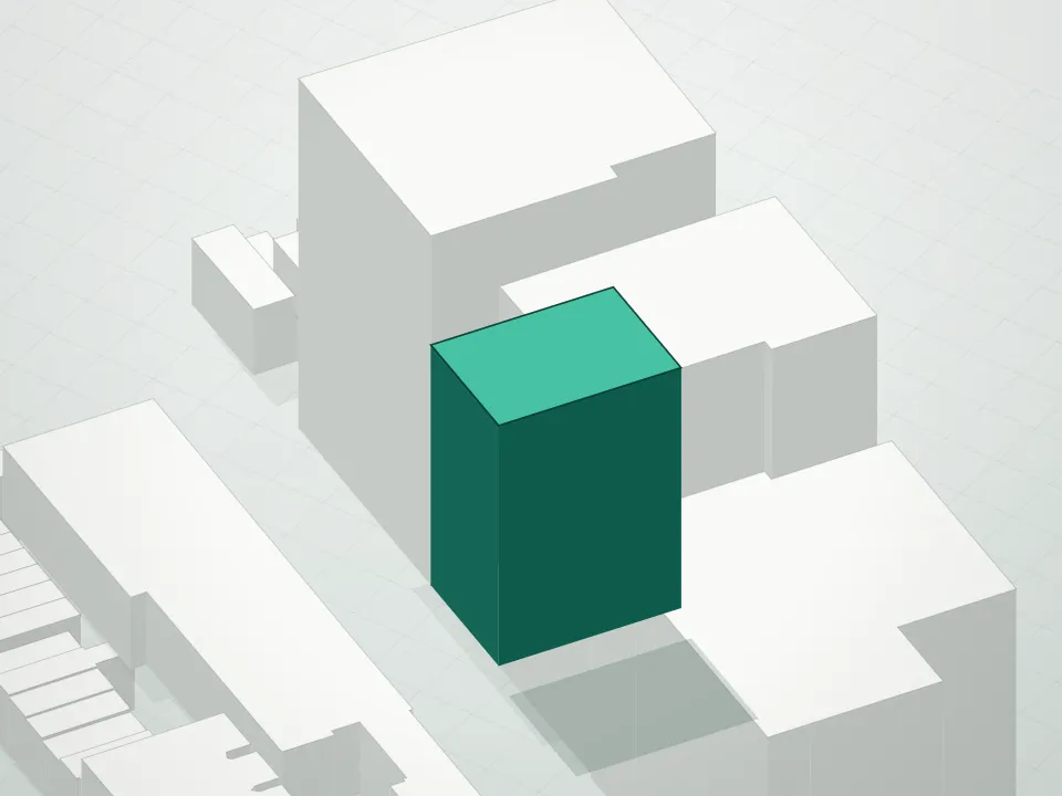 3D massing drawing of 211 Schermerhorn Condominium and neighboring buildings