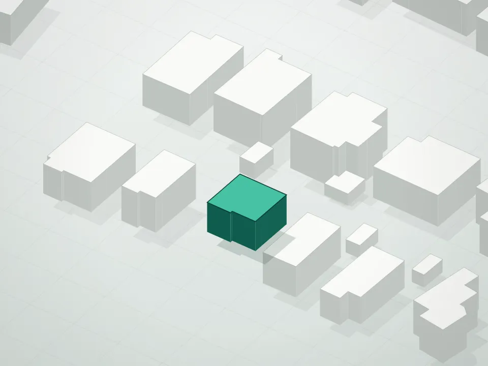 3D massing drawing of Union Turnpike Mansion Condominium and neighboring buildings