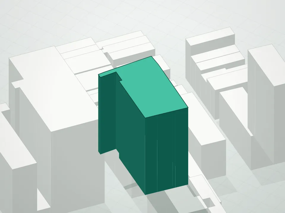 3D massing drawing of 91 Leonard Street Condominium and neighboring buildings