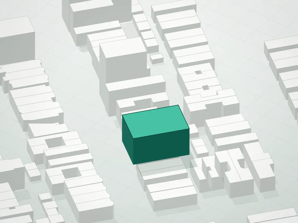 3D massing drawing of Sun City Condominium and neighboring buildings