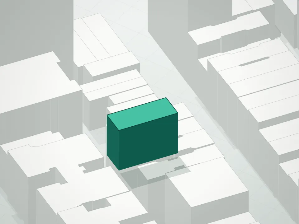 3D massing drawing of 318 East 81st Street Condominium and neighboring buildings