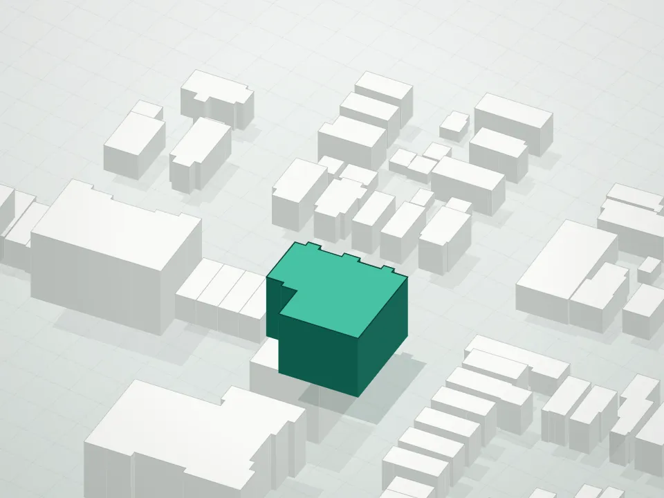 3D massing drawing of Grandview Commons Condominium and neighboring buildings