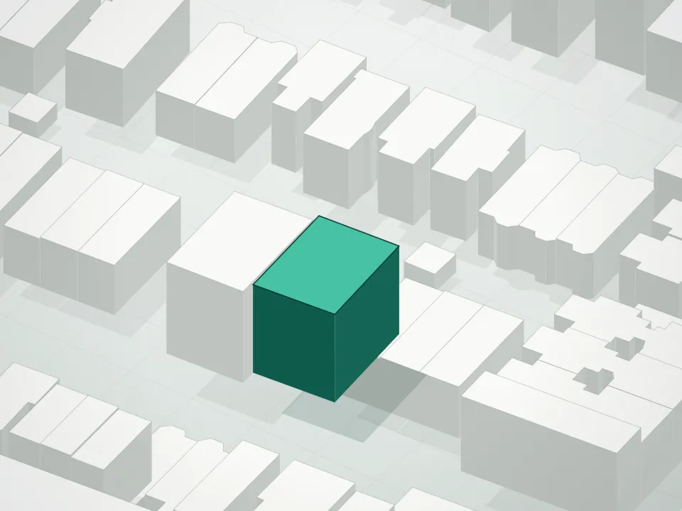 3D massing drawing of 341 Fenimore Street Condominium and neighboring buildings