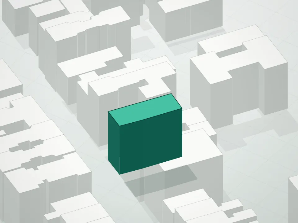 3D massing drawing of 253 East 7th Street Condominium and neighboring buildings