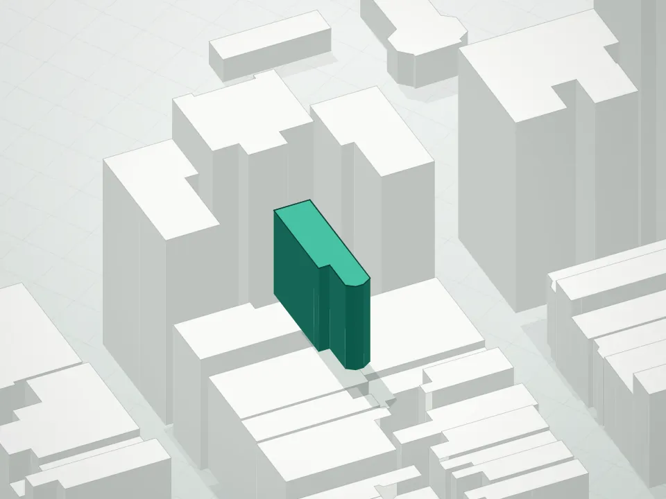 3D massing drawing of 815 Fifth Avenue Condominium and neighboring buildings