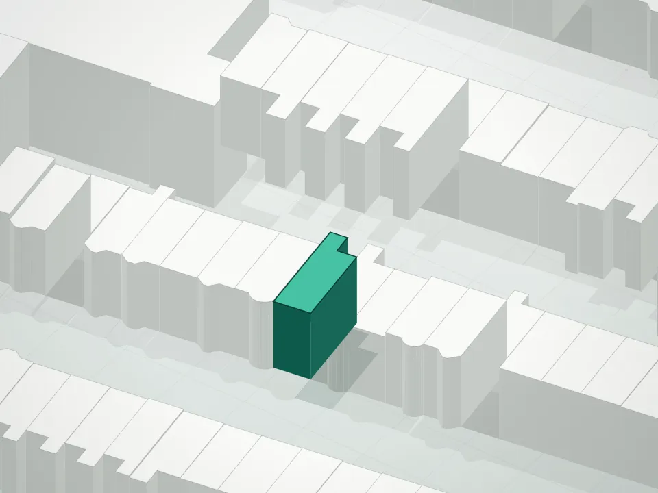 3D massing drawing of 667 Putnam Avenue Condominium and neighboring buildings
