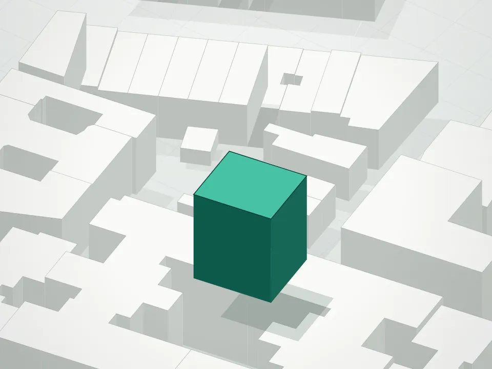 3D massing drawing of 26 East 19th Street Condominium and neighboring buildings