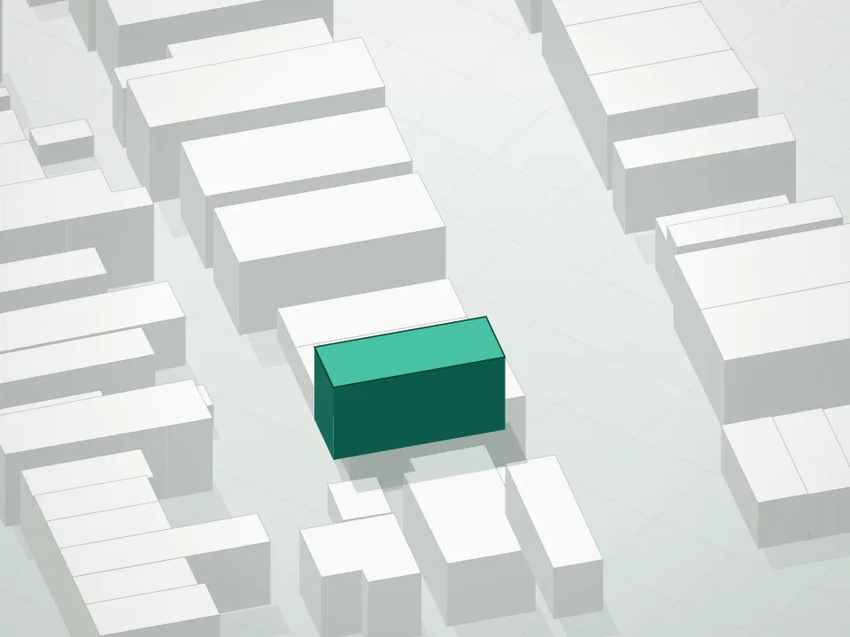 3D massing drawing of 2070 57th Street Condominium and neighboring buildings