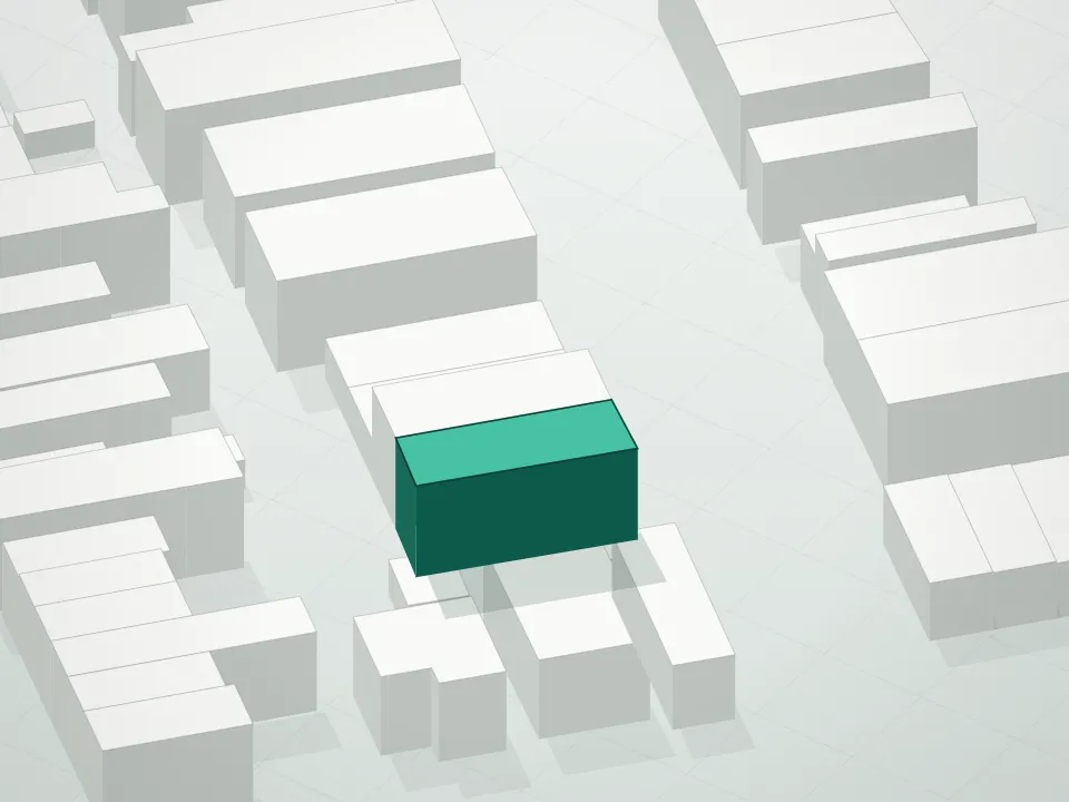 3D massing drawing of 2074 57th Street Condominium and neighboring buildings