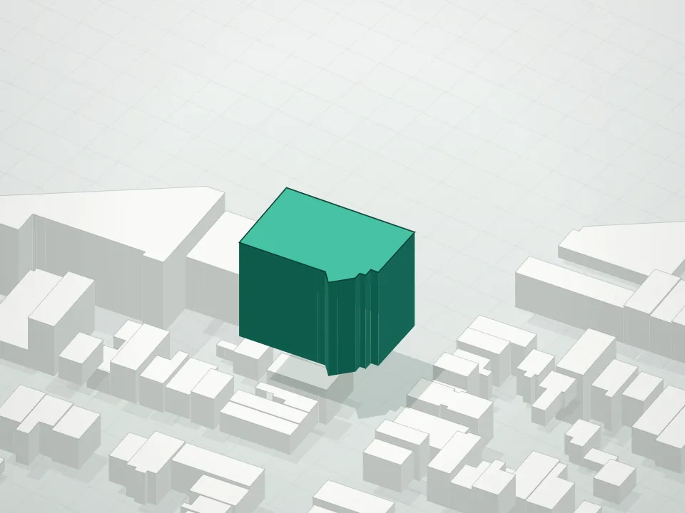3D massing drawing of Element 88 Condominium and neighboring buildings