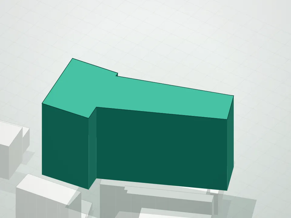 3D massing drawing of Connexion and neighboring buildings
