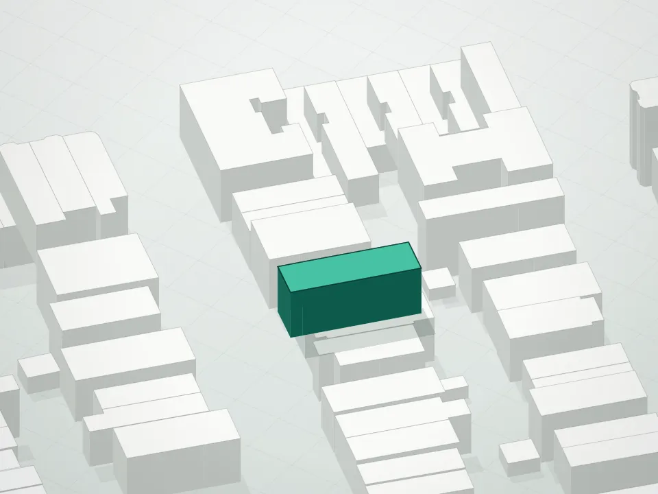 3D massing drawing of 1325 53rd Street Condominium and neighboring buildings
