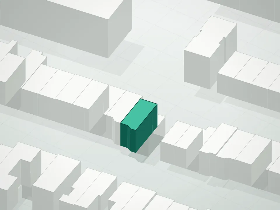 3D massing drawing of 697 Monroe Street Condominium and neighboring buildings