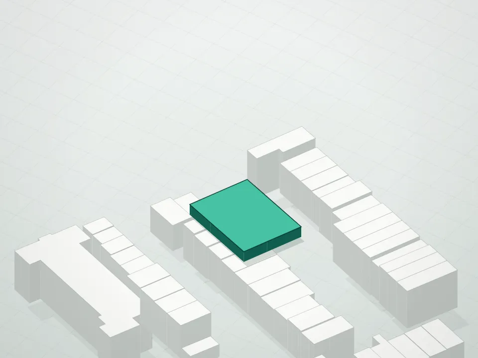 3D massing drawing of Cobble Hill House F/K/A 78 Amity Street Condominium and neighboring buildings
