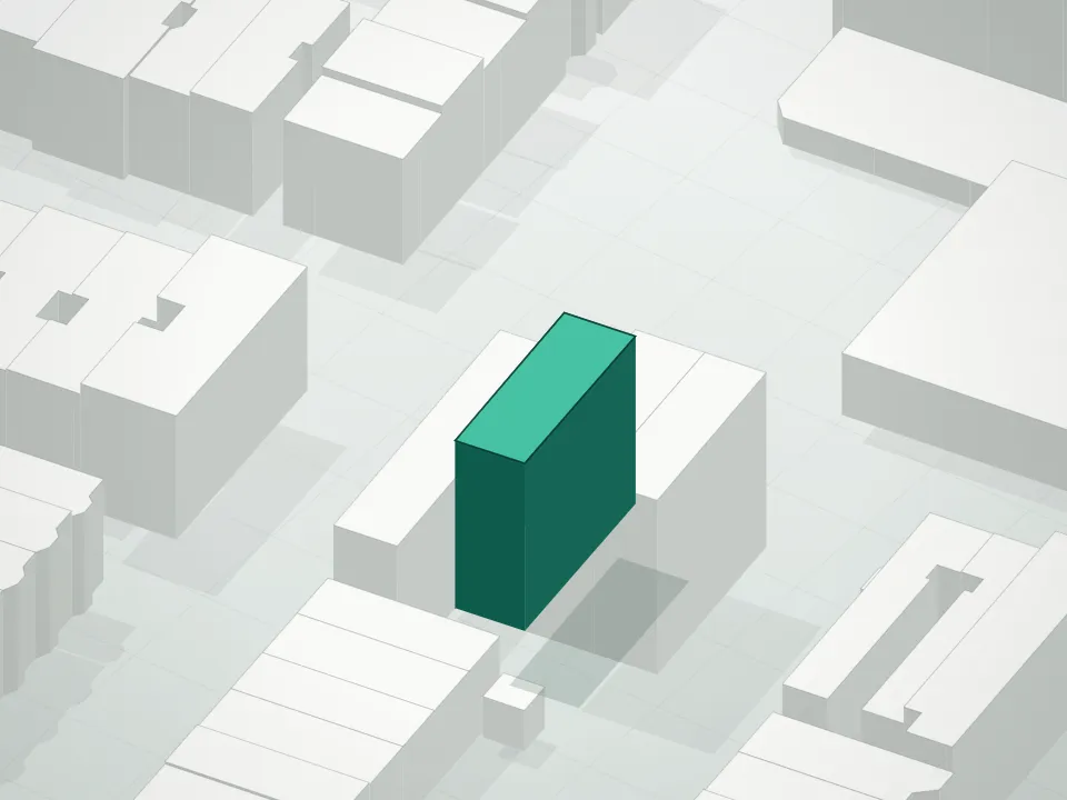 3D massing drawing of Greenpoint 280 Condominium and neighboring buildings