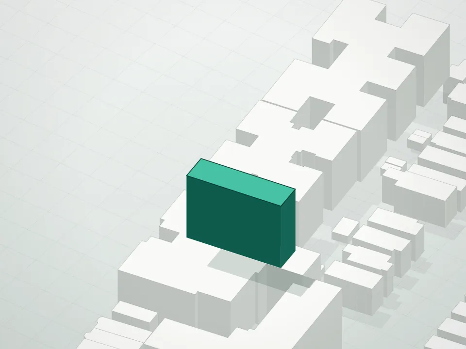 3D massing drawing of Cypress Condominium and neighboring buildings