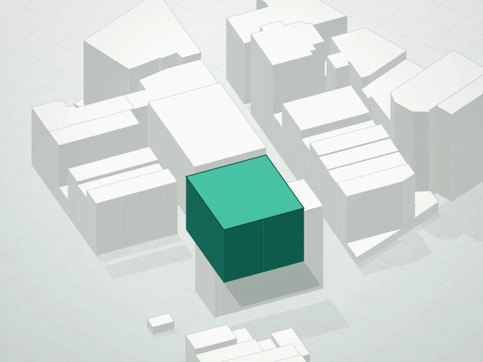 3D massing drawing of 24 Leonard Condominium and neighboring buildings