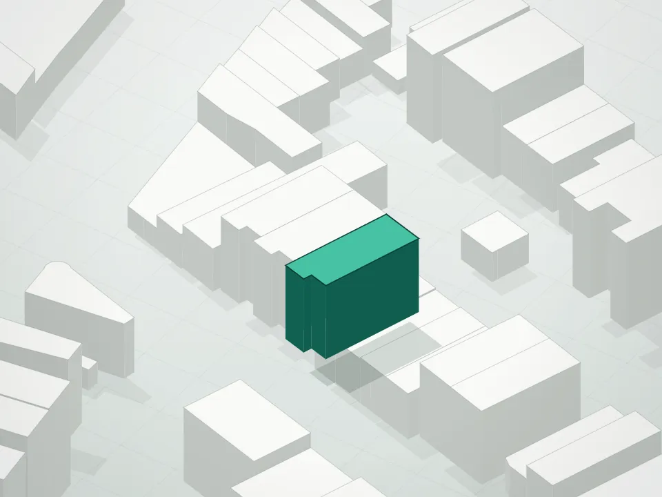3D massing drawing of 757 Bergen Street Condominium and neighboring buildings