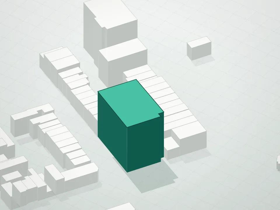 3D massing drawing of 561 Pacific Street Condominium and neighboring buildings