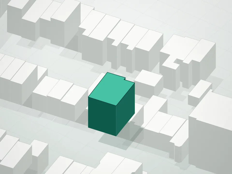 3D massing drawing of 311 Hart Street Condominium and neighboring buildings