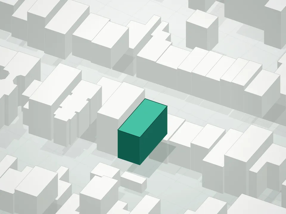 3D massing drawing of Villas At India and neighboring buildings