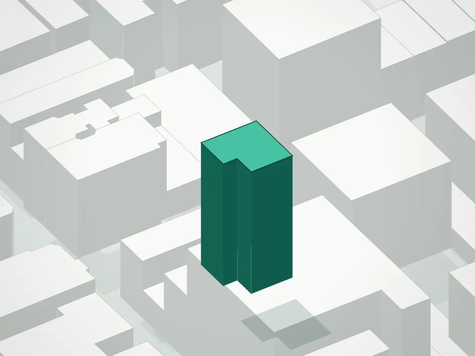 3D massing drawing of 148 Attorney Street Condominium and neighboring buildings