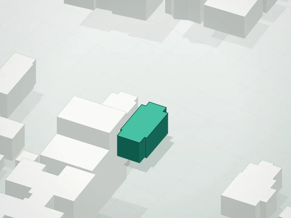 3D massing drawing of Gerritsen Condominium and neighboring buildings
