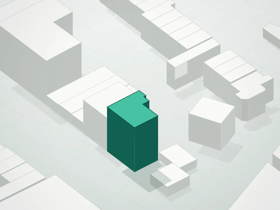 3D massing drawing of 929 Atlantic Avenue Condominium and neighboring buildings