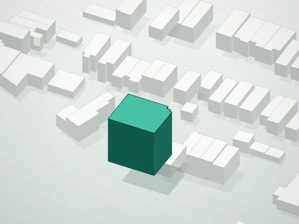 3D massing drawing of Sunrise Mansion Condominium and neighboring buildings