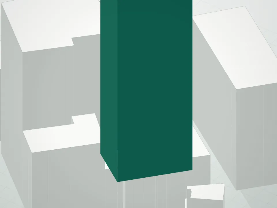 3D massing drawing of 130 William Street Condominium and neighboring buildings