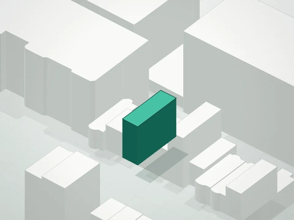 3D massing drawing of 511 Herkimer Street Condominium and neighboring buildings