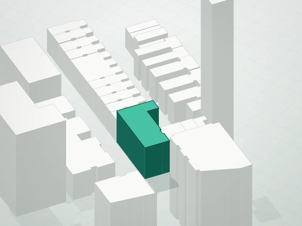 3D massing drawing of 40 East End Avenue Condominium and neighboring buildings