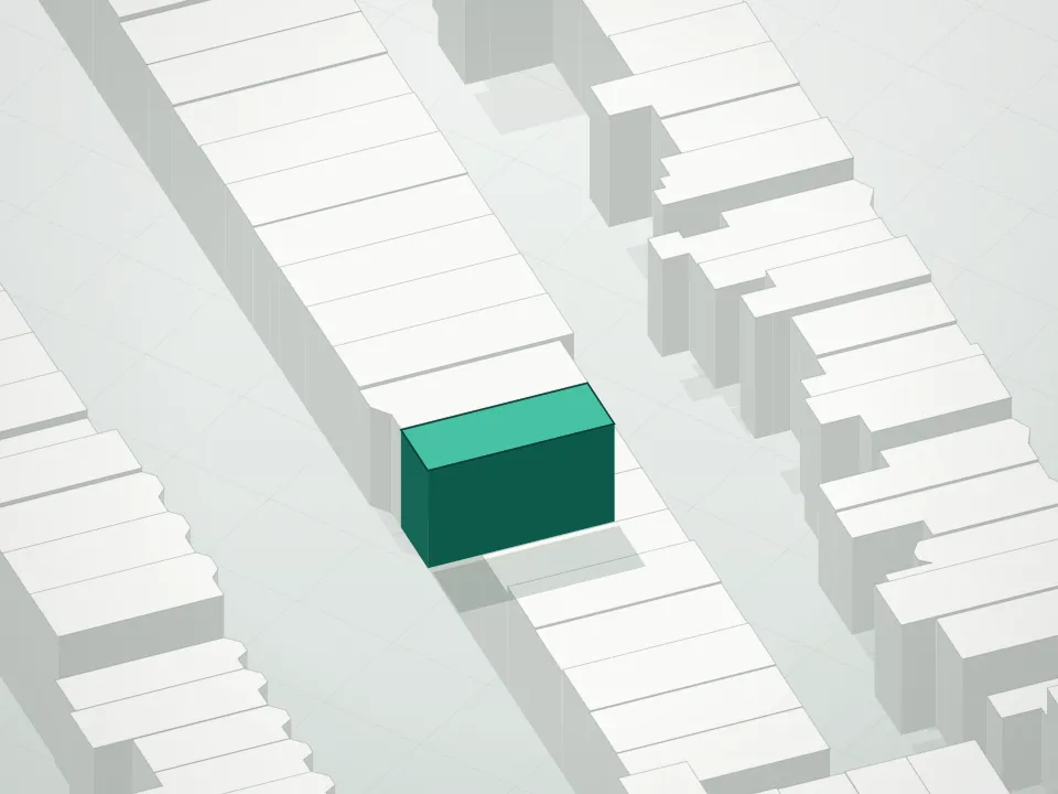 3D massing drawing of 585 10th Street Condominium and neighboring buildings