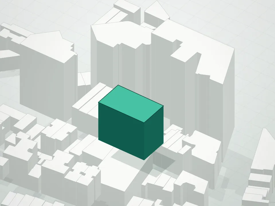 3D massing drawing of 17 Jane Street Condominium and neighboring buildings