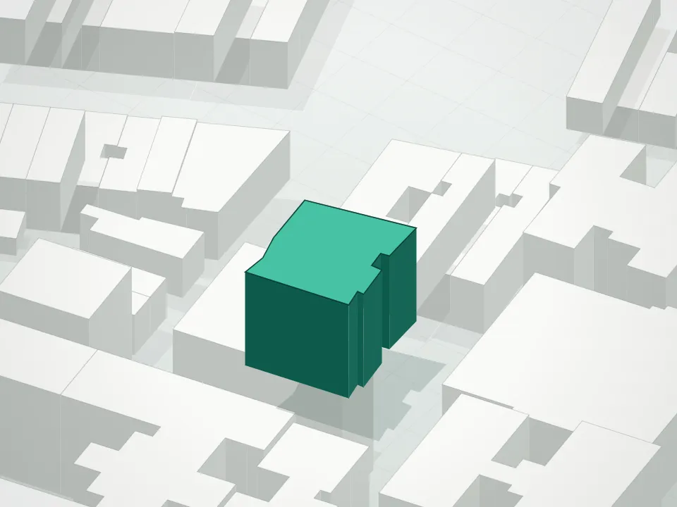 3D massing drawing of 15 East 19th Street Condominium and neighboring buildings