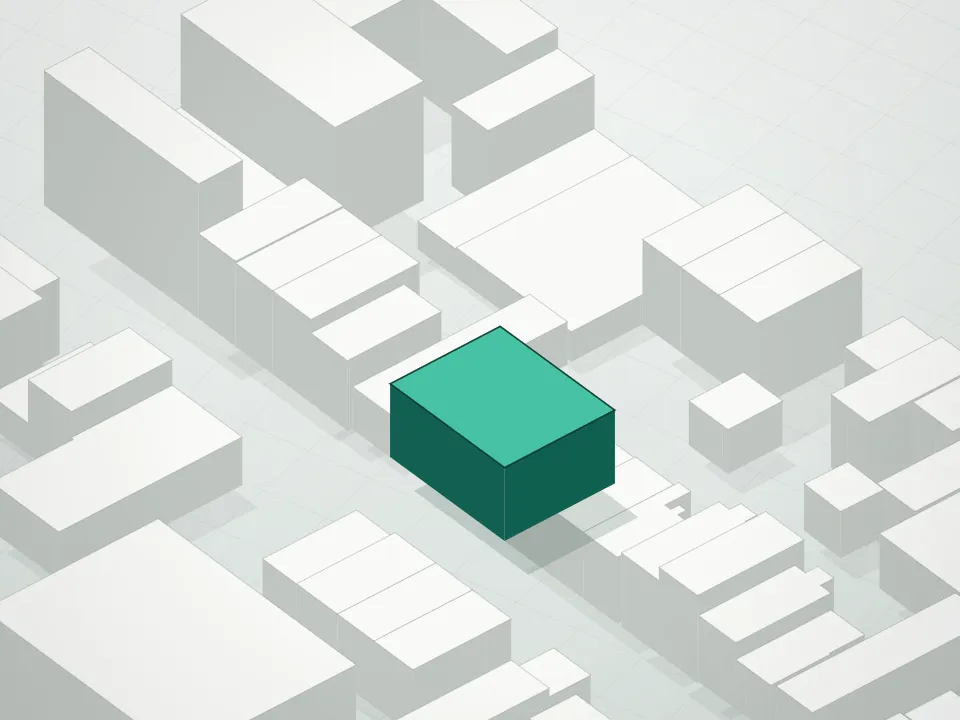 3D massing drawing of Greystone Condominium and neighboring buildings