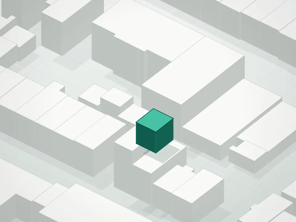 3D massing drawing of 289 Devoe Street Condominium and neighboring buildings