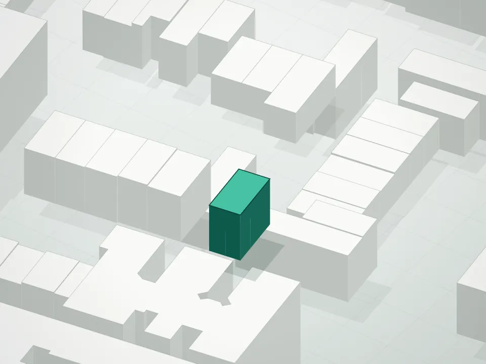 3D massing drawing of 27 Jefferson Condominium and neighboring buildings