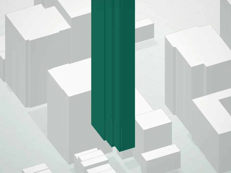 3D massing drawing of 1059 Third Avenue Condominium and neighboring buildings