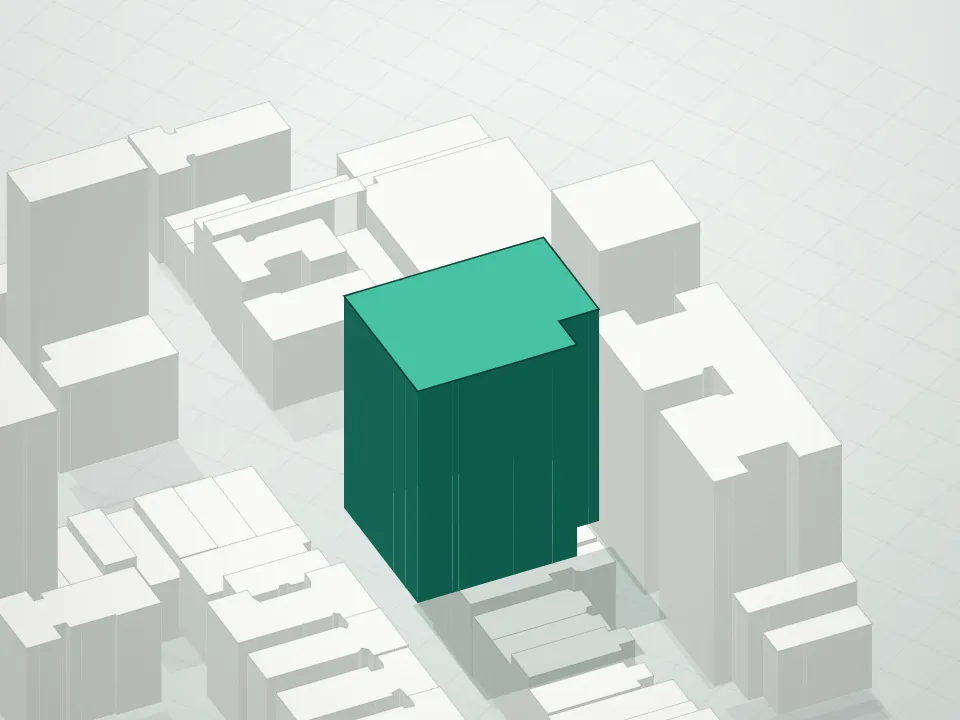 3D massing drawing of 301 East 81st Street Condominium and neighboring buildings