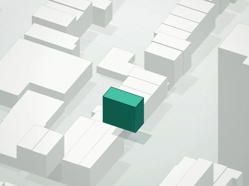 3D massing drawing of 162 Washington Avenue Condominium and neighboring buildings
