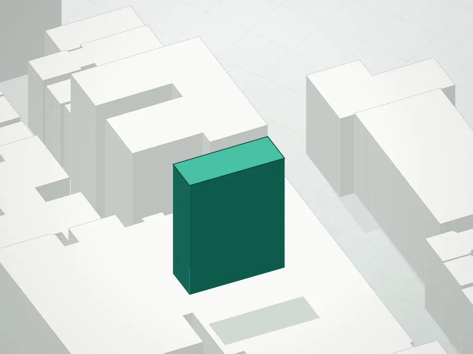 3D massing drawing of 424w52 Condominium and neighboring buildings