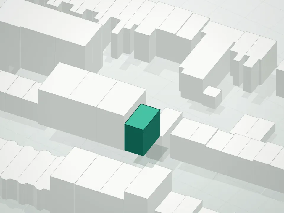 3D massing drawing of 125 Clifton Place Condominium and neighboring buildings