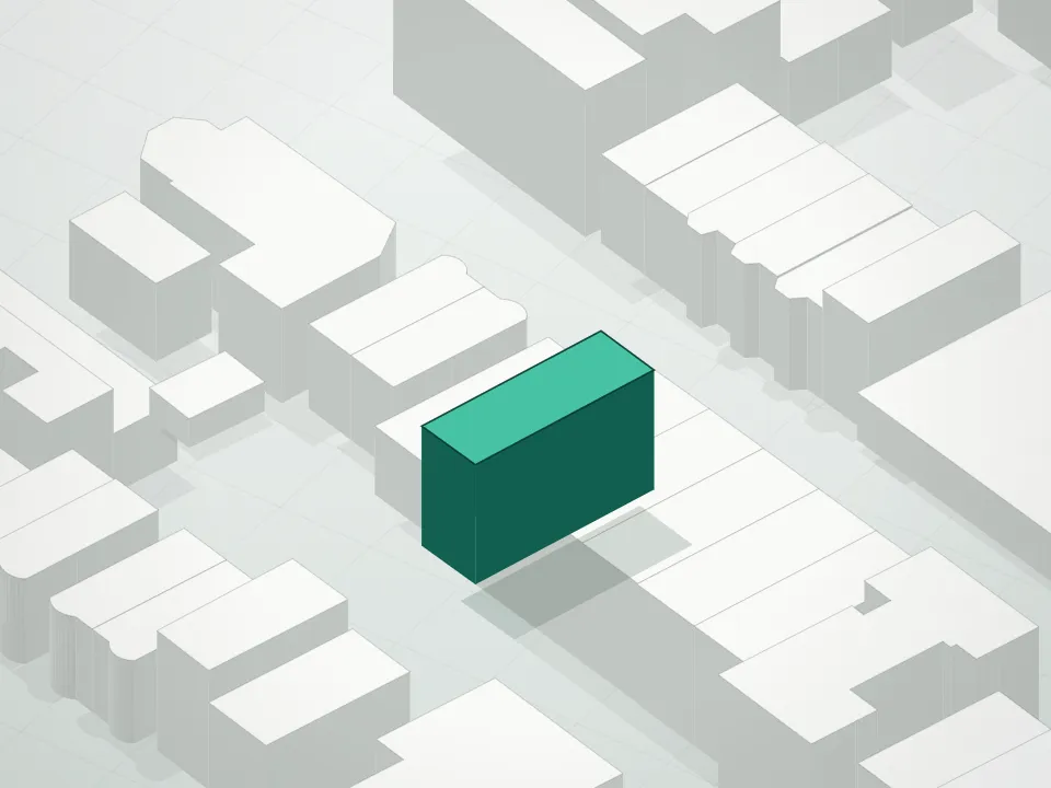 3D massing drawing of 21-20 Condominium and neighboring buildings
