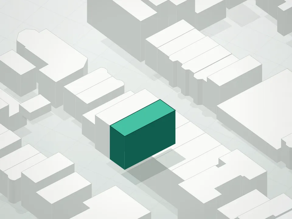 3D massing drawing of 21-22 Condominium and neighboring buildings