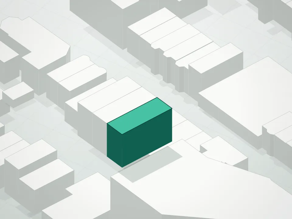 3D massing drawing of 21-24 Condominium and neighboring buildings