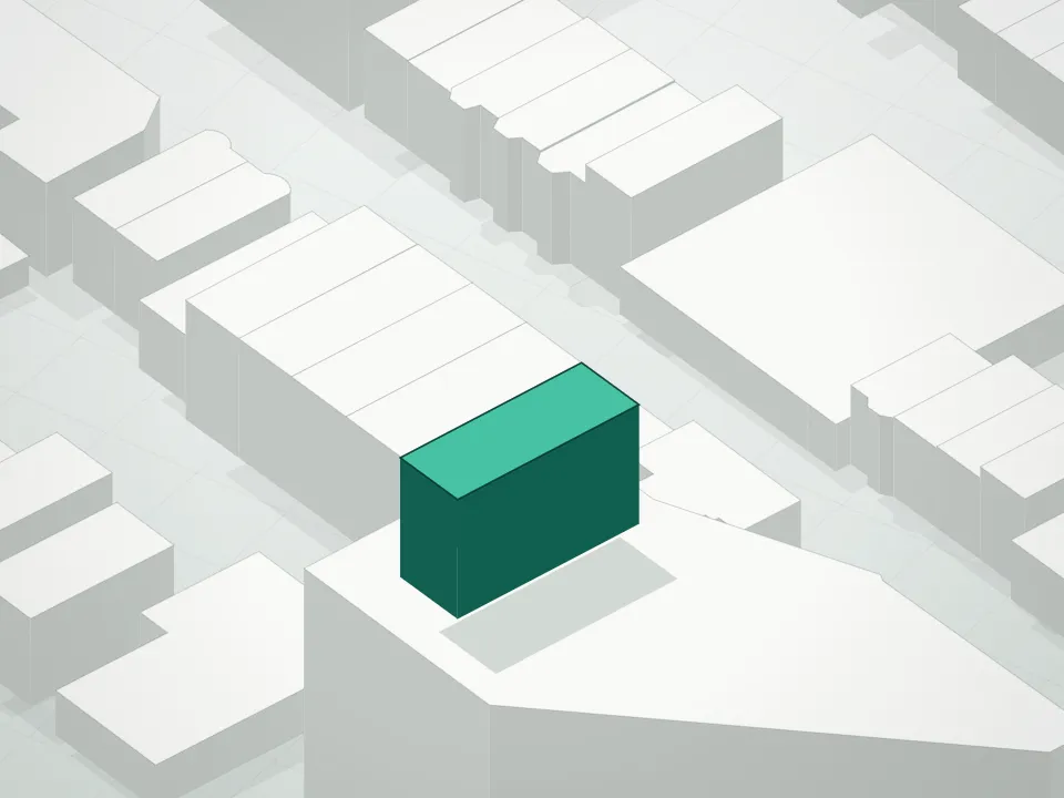 3D massing drawing of 21-28 Condominium and neighboring buildings