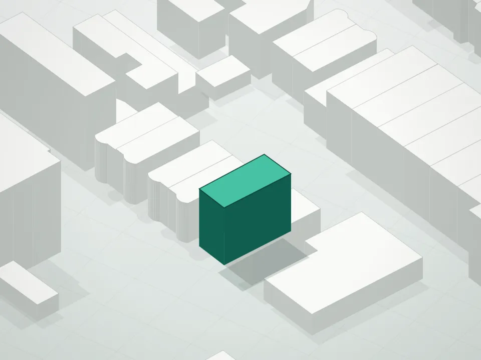 3D massing drawing of 21-19 Condominium and neighboring buildings