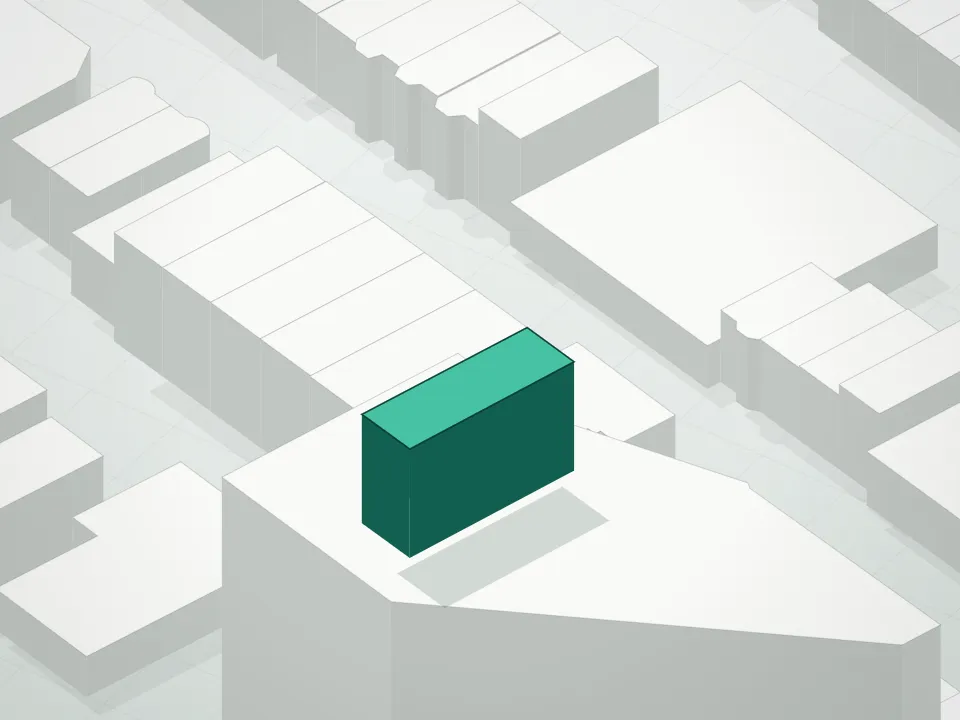 3D massing drawing of 21-30 Condominium and neighboring buildings