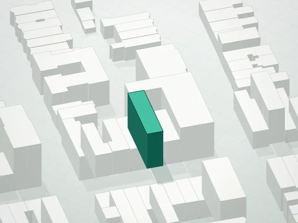 3D massing drawing of 4112 8th Avenue Condominium and neighboring buildings